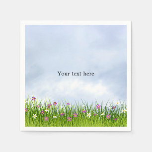 Template, Blue Sky and Summer Flowers, Napkin