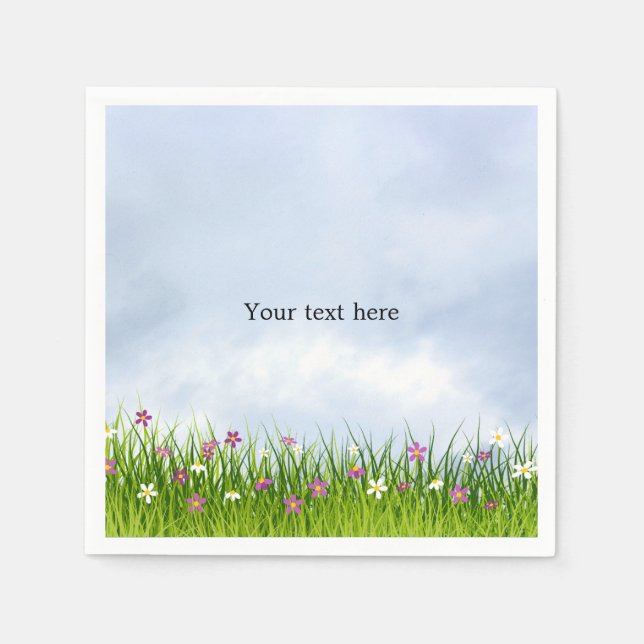 Template, Blue Sky and Summer Flowers, Napkin (Front)