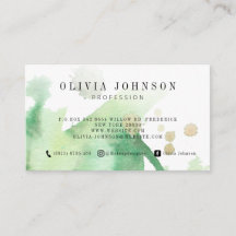 Template Business Cards Green Gold Watercolor Art