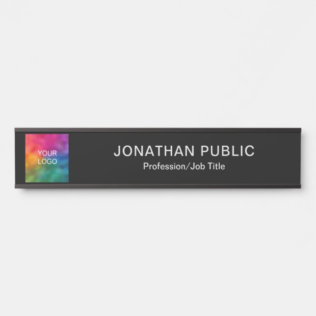 Template Business Company Logo Here Elegant Black Door Sign (Front)