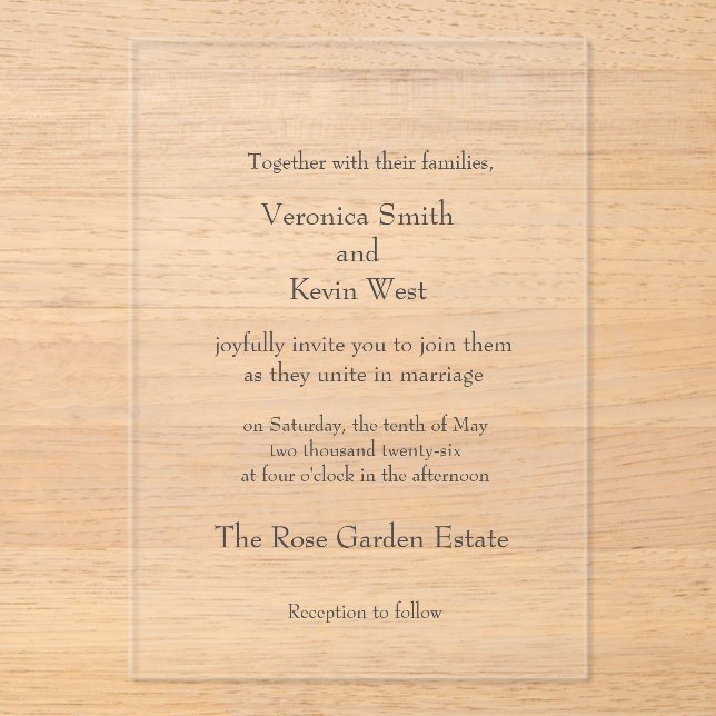 Template Clear Acrylic Wedding Invitation (Front)