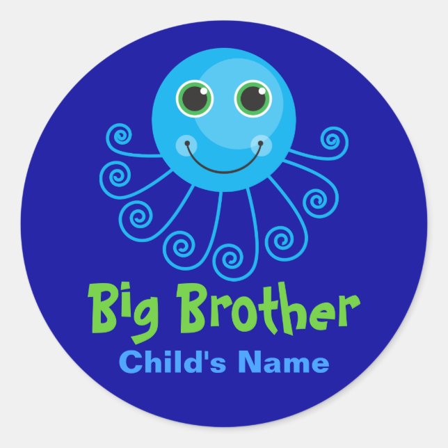 Template - Custom Octopus Big Brother Child's Name Classic Round Sticker (Front)