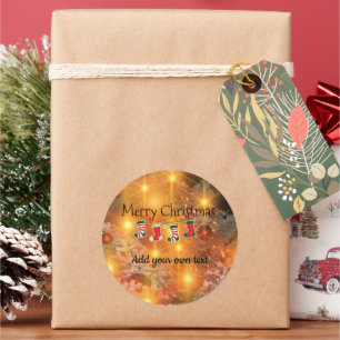 Template - Customise Golden Christmas Classic Round Sticker