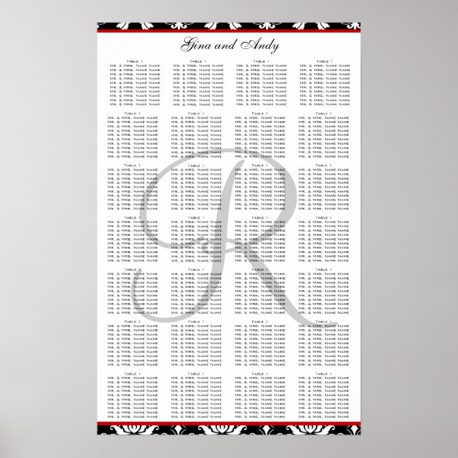 Template Damask Wedding Seating Plan Poster (Front)