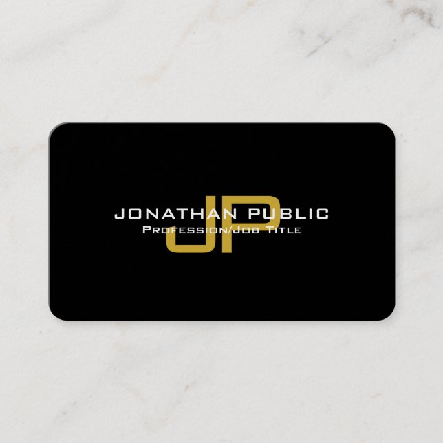Template Elegant Black Gold Monogram Modern Business Card (Front)