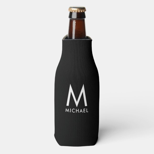 Template Elegant Modern Black And White Monogram Bottle Cooler (Bottle Front)