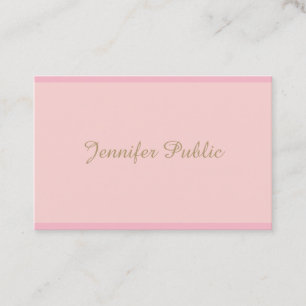 Template Elegant Pink Gold Calligraphed Script Top Business Card