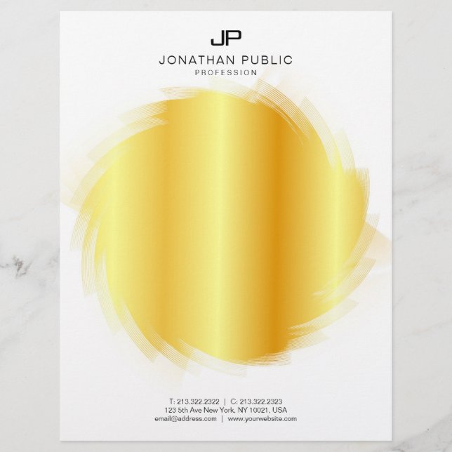 Template Faux Gold Elegant Monogram Glamour Custom Letterhead (Front)