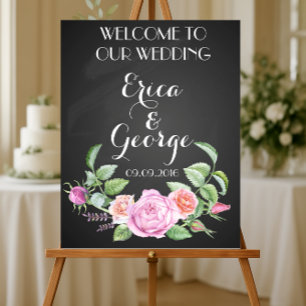 Template floral rose welcome wedding sign Print