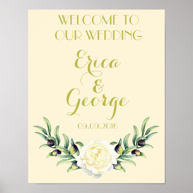 Template floral rose welcome wedding sign Print (Front)