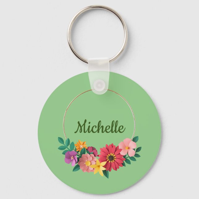 Template for Pretty Floral Design Key Ring (Front)