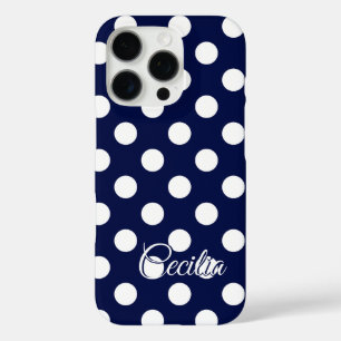 Template For Your Name Dark Blue Big Polka Dots iPhone 16 Pro Case