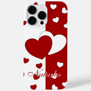 Template For Your Name Red And White Love Hearts Case-Mate iPhone 14 Pro Max Case