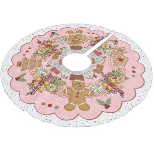 Template Gingerbread Pink Treeskirt Brushed Polyester Tree Skirt