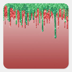 Template Green and Red Glitter Drip Square Sticker