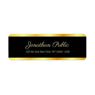 Template Handwritten Script Black And Gold Elegant Return Address Label