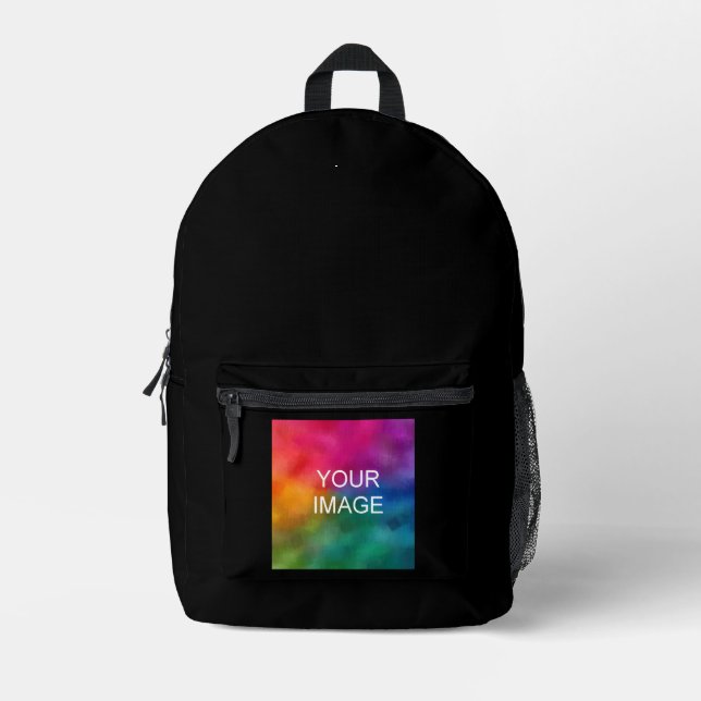 Template Image Photo Picture Simple Black Custom Printed Backpack (Front)