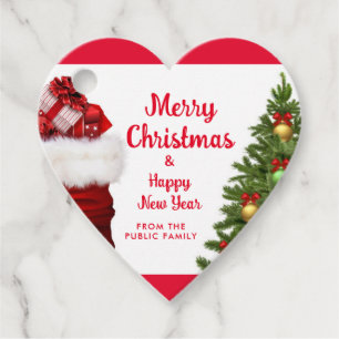 Template Merry Christmas Happy New Year Heart Favour Tags