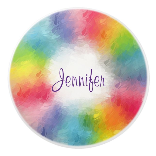 Template Modern Elegant Handwriting Colourful Ceramic Knob (Front)