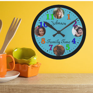 Template Personalized Family Photo modern Round Clock