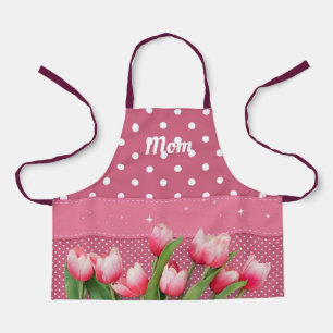Template Pink Tulips on Pink and White Polka Dots Apron