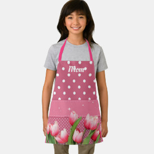 Template Pink Tulips on Pink and White Polka Dots  Apron