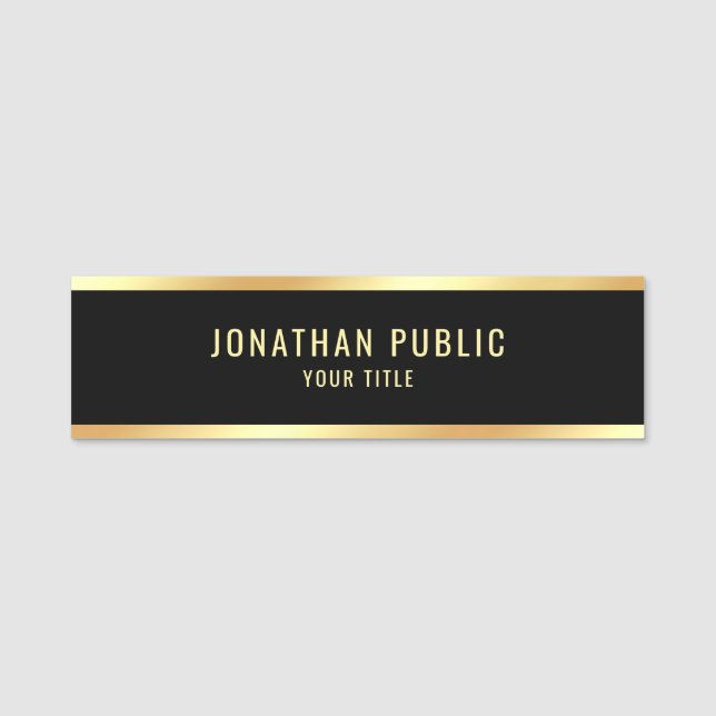 Template Professional Elegant Modern Black & Gold Name Tag (Front)