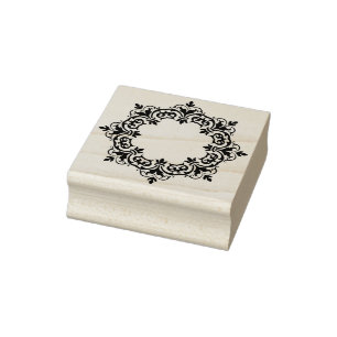 template put your name damask circle flowers rubber stamp