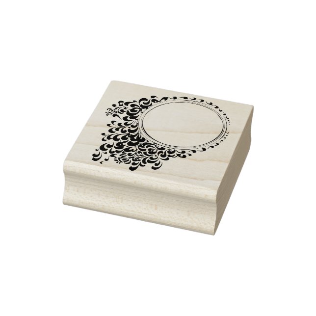 template put your name flower vine circle rubber stamp (Stamp)