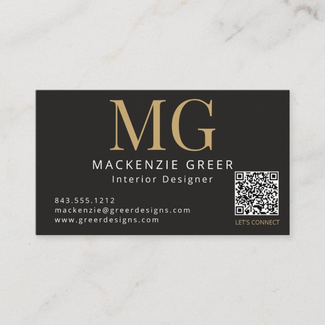 Template QR Code Modern Professional Monogram Business Card (Front)