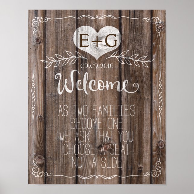 Template rustic wood welcome wedding sign Print (Front)