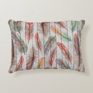 Template seamless pattern with colour feathers. Fr Decorative Cushion