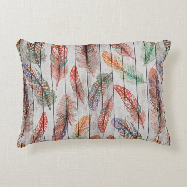 Template seamless pattern with colour feathers. Fr Decorative Cushion (Front)