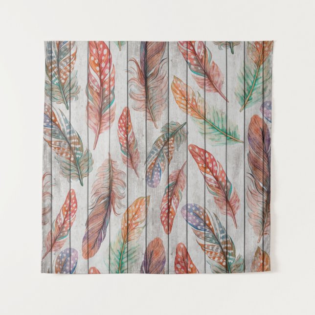 Template seamless pattern with colour feathers. Fr Tapestry (Front)