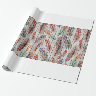 Template seamless pattern with colour feathers. Fr Wrapping Paper