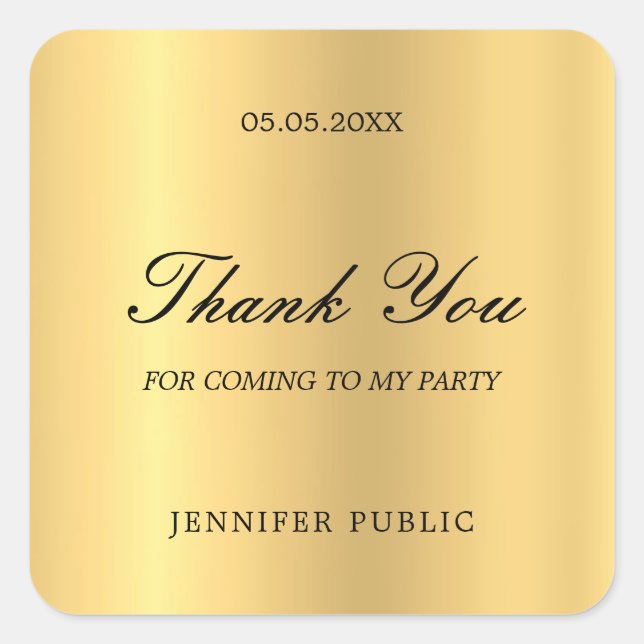 Template Thank You Gold Hand Script Text Glamour Square Sticker (Front)