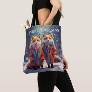 Template Tote Bag Cute Foxes In A Snowy Forest