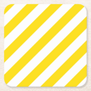 Template Trend Colours Yellow White Striped Modern Square Paper Coaster