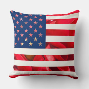 Template United States of America Red Roses Flag Cushion
