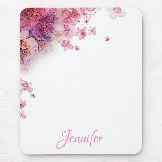 Template Watercolor Flowers Roses Elegant Mouse Pad (Front)