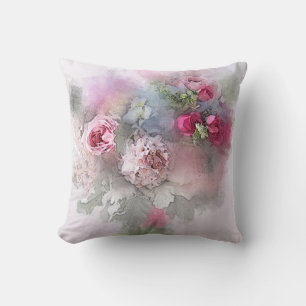 Template Watercolor Roses Flowers Floral Elegant Cushion