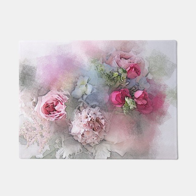 Template Watercolor Roses Flowers Floral Elegant Doormat (Front)