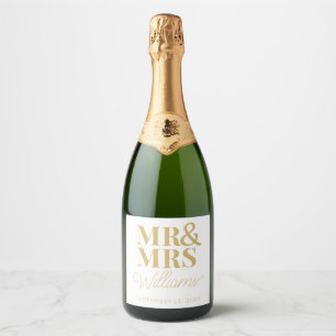 Template Wedding Favour Mr & Mrs Name Simple Moder Sparkling Wine Label