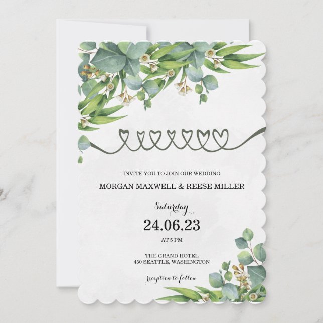 TEMPLATE WEDDING INVITATIONS ONLINE GREEN LEAVES (Front)
