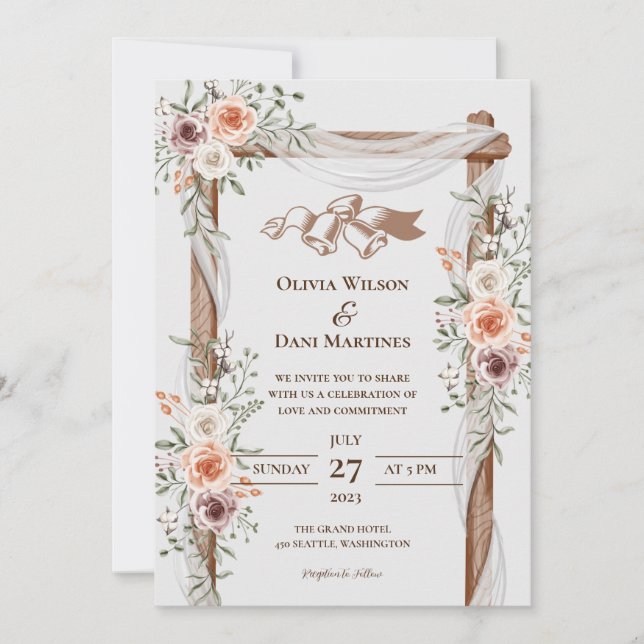 TEMPLATE WEDDING INVITATIONS ONLINE with border (Front)