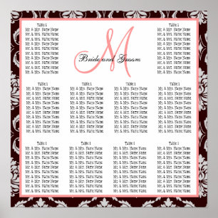 Template Wedding Seating Chart Brown Damask Pink