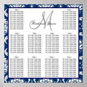 Template Wedding Seating Chart Damask Navy Blue