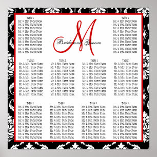 Template Wedding Seating Chart Damask Red
