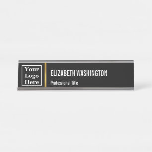 Template Your Logo Here on Elegant Black Desk Name Plate