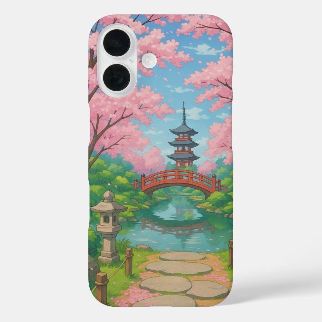 Temple and Cherry Blossom iPhone16 Phone Case (Back)